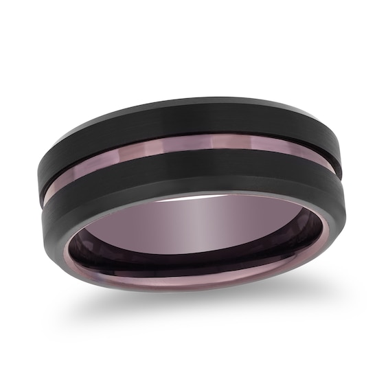 Men's 8.0mm Split Brushed Beveled Edge Band in Copper-Tone and Black Ion-Plated Tungsten