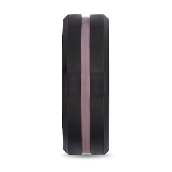 8.0mm Engravable Hammered Stripe Wedding Band in Tungsten with Black and Copper Ion Plate