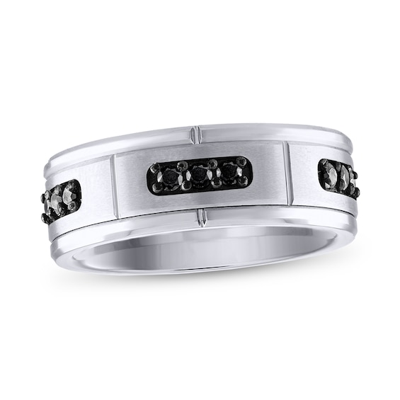 1/5 CT. T.w. Black Diamond Brushed Center Band Tungsten