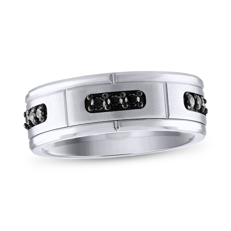 Men's 1/5 CT. T.W. Black Diamond Brushed Center Band in Tungsten