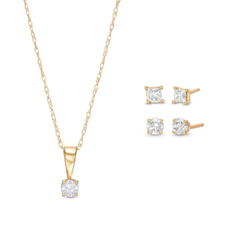 Essentials 1/2 CT. T.W. Diamond Solitaire Pendant and Earrings Set in 10K Gold (J/I3)