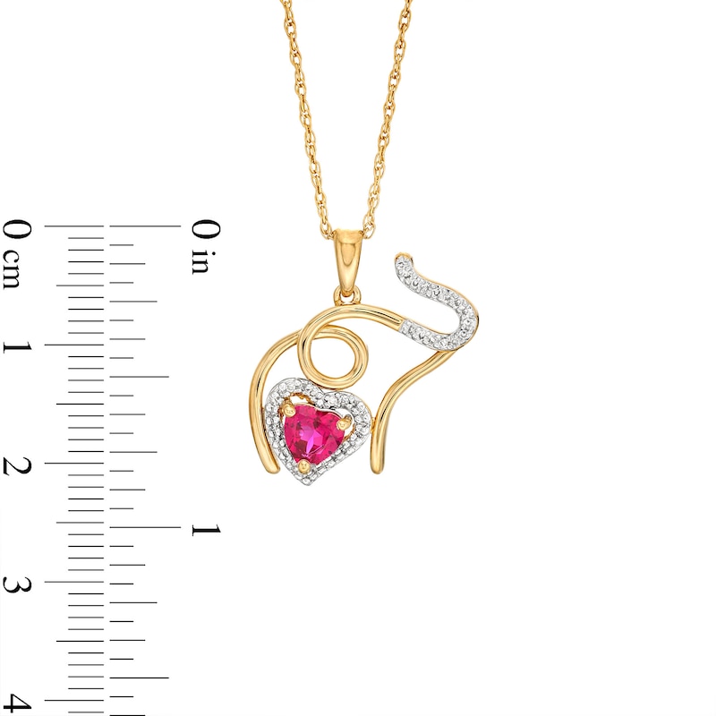 Main Image 2 of Heart-Shaped Lab-Created Ruby and 1/10 CT. T.W. Diamond Elephant Calf Pendant in Sterling Silver with 14K Gold Plate