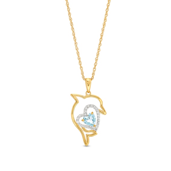 Heart-Shaped Blue Topaz and 1/10 CT. T.w. Diamond Dolphin Calf Pendant in Sterling Silver with 14K Gold Plate
