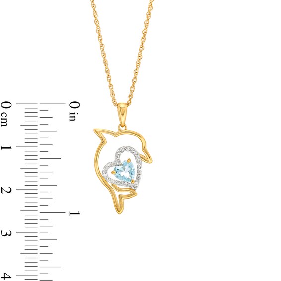 Heart-Shaped Blue Topaz and 1/10 CT. T.w. Diamond Dolphin Calf Pendant in Sterling Silver with 14K Gold Plate