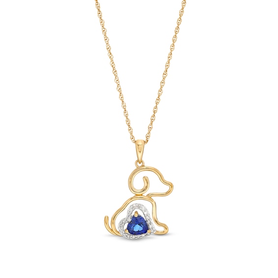 Heart-Shaped Blue Lab-Created Sapphire and 1/10 CT. T.w. Diamond Puppy Pendant in Sterling Silver with 14K Gold Plate