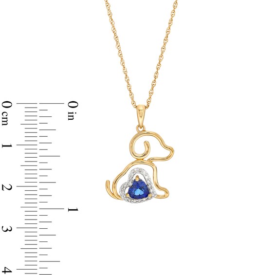 Heart-Shaped Blue Lab-Created Sapphire and 1/10 CT. T.w. Diamond Puppy Pendant in Sterling Silver with 14K Gold Plate