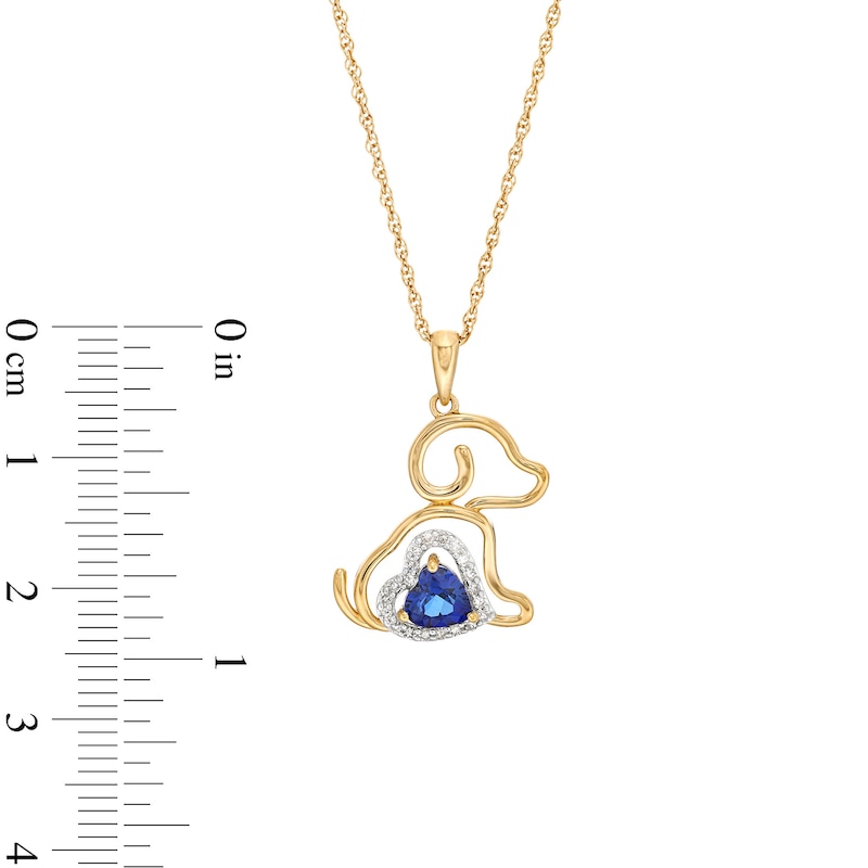 Main Image 3 of Heart-Shaped Blue Lab-Created Sapphire and 1/10 CT. T.W. Diamond Puppy Pendant in Sterling Silver with 14K Gold Plate