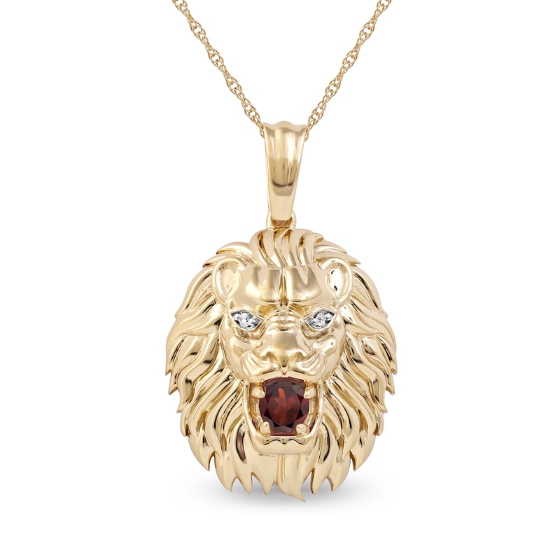 Main Image 1 of Men's Garnet and Diamond Accent Lion's Head Pendant in 10K Gold - 22"