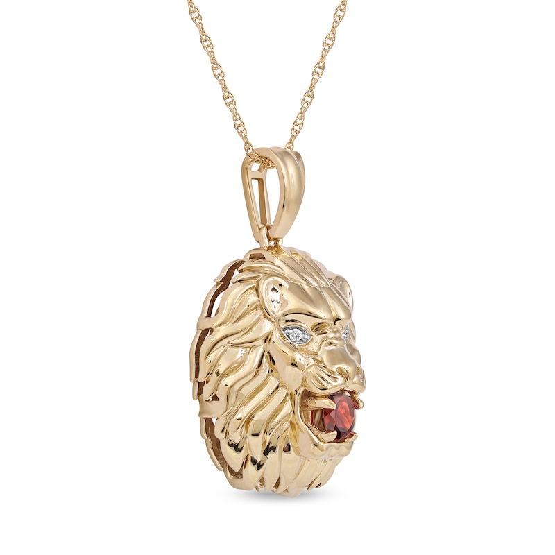 Main Image 2 of Men's Garnet and Diamond Accent Lion's Head Pendant in 10K Gold - 22"