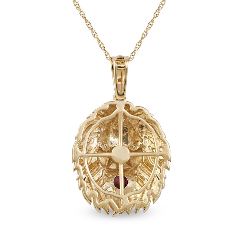 Main Image 3 of Men's Garnet and Diamond Accent Lion's Head Pendant in 10K Gold - 22"