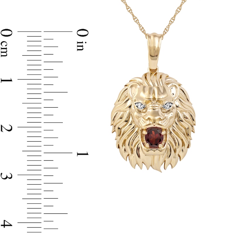 Main Image 4 of Men's Garnet and Diamond Accent Lion's Head Pendant in 10K Gold - 22"