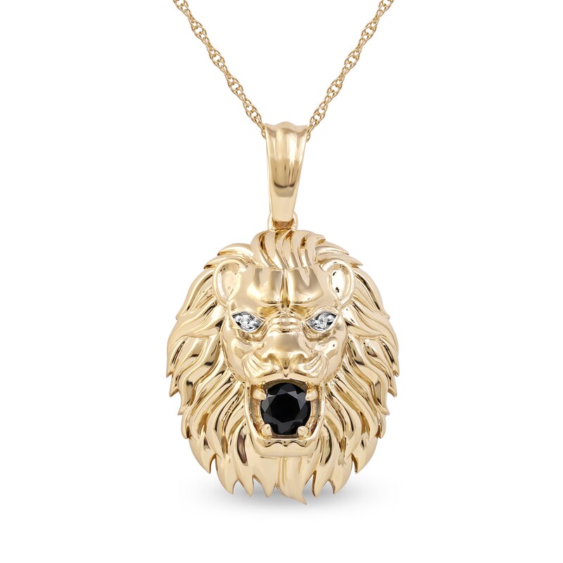 Men's Black Spinel and Diamond Accent Lion's Head Pendant in 10K Gold