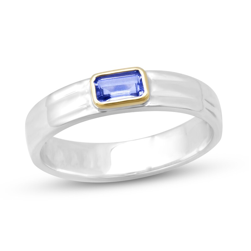 Elliot Young Sideways Emerald-Cut Tanzanite Ring in Sterling Silver and 14K Gold