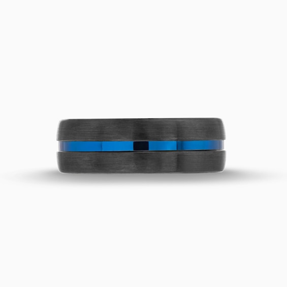 8.0mm Split Brushed Beveled Edge Band Blue and Black Ion-Plated Tungsten