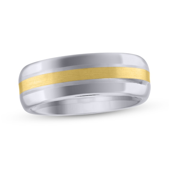 Men's 7.0mm Center Stripe Band Tungsten and 10K Gold