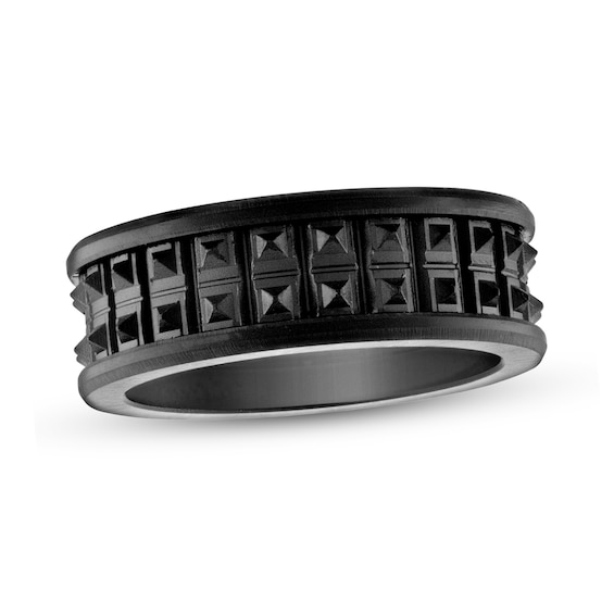 Men's 8.0mm Spike Double Row Inlay Band Black Ion-Plated Tungsten and Titanium