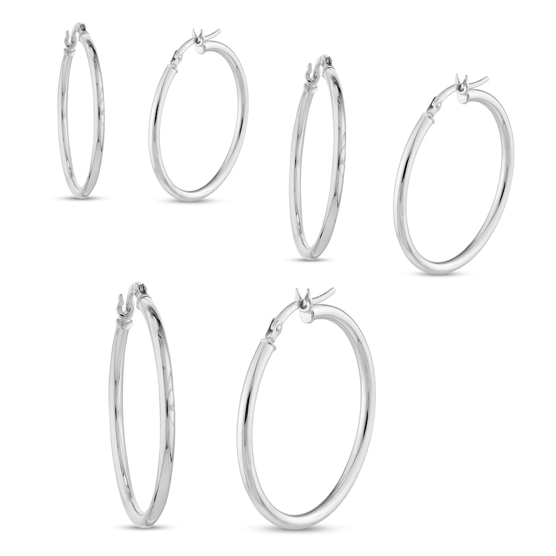Main Image 1 of Essentials Polished Multi-Size Tube Hoop Earrings Set in 10K White Gold
