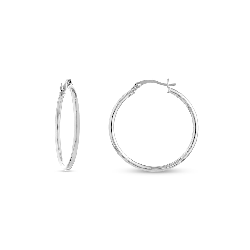 Main Image 3 of Essentials Polished Multi-Size Tube Hoop Earrings Set in 10K White Gold