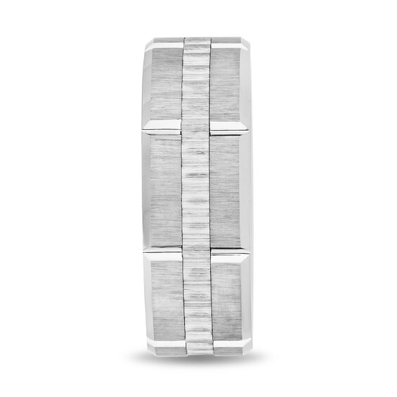 8.0mm Ribbed Stripe Band Silver-Tone Ion-Plated Tungsten