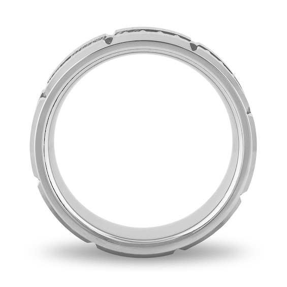 8.0mm Ribbed Stripe Band Silver-Tone Ion-Plated Tungsten