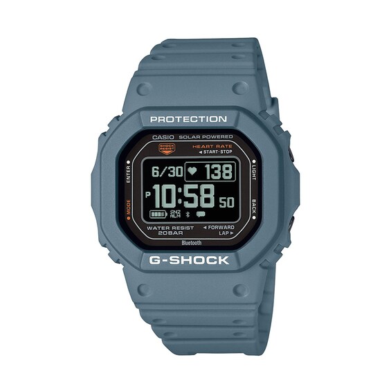 Men's Casio G-Shock Solar Powered Digital Blue Resin Strap Watch with Octagonal Black Dial (Model: Dwh5600-2)