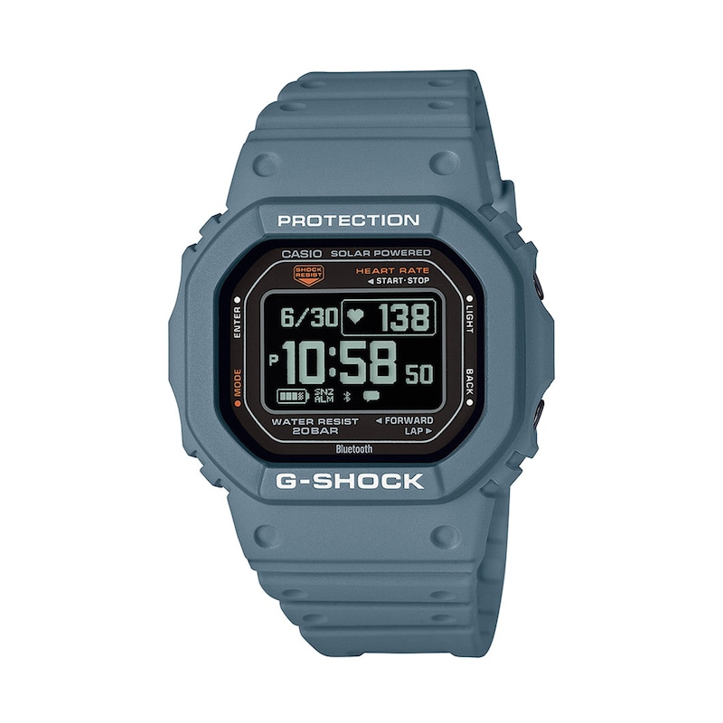 Main Image 1 of Men's Casio G-Shock Solar Powered Digital Blue Resin Strap Watch with Octagonal Black Dial (Model: DWH5600-2)