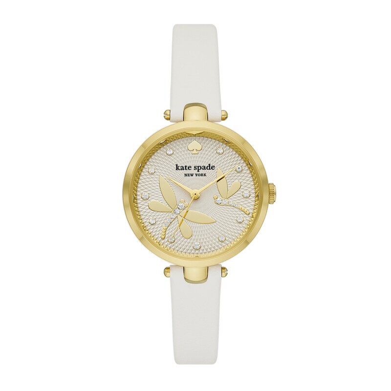 Main Image 1 of Ladies' Kate Spade Holland Gold-Tone White Leather Strap Watch with Crystal Accent Textured White Dial (Model: KSW1790)