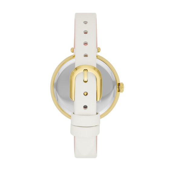 Ladies' Kate Spade Holland Gold-Tone White Leather Strap Watch with Crystal Accent Textured White Dial (Model: Ksw1790)