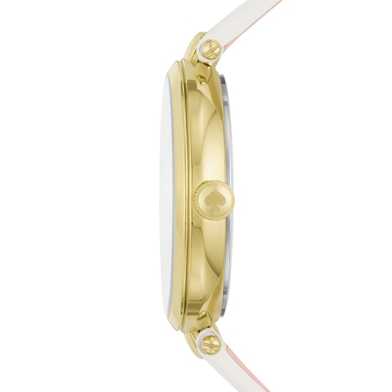 Ladies' Kate Spade Holland Gold-Tone White Leather Strap Watch with Crystal Accent Textured White Dial (Model: Ksw1790)