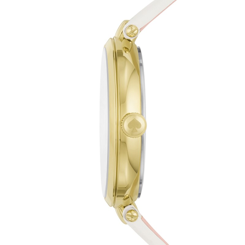 Main Image 3 of Ladies' Kate Spade Holland Gold-Tone White Leather Strap Watch with Crystal Accent Textured White Dial (Model: KSW1790)