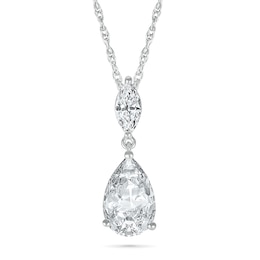 Pear-Shaped and Marquise White Lab-Created Sapphire Dangle Pendant in Sterling Silver