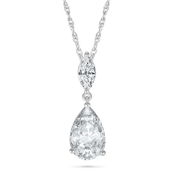 Pear-Shaped and Marquise White Lab-Created Sapphire Dangle Pendant in Sterling Silver