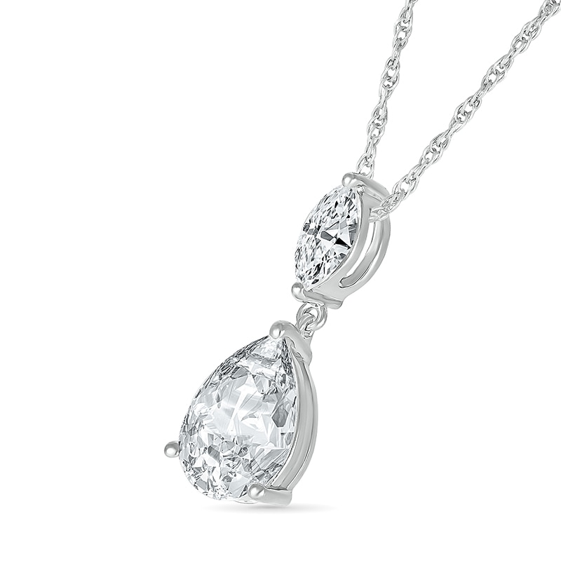 Main Image 2 of Pear-Shaped and Marquise White Lab-Created Sapphire Dangle Pendant in Sterling Silver
