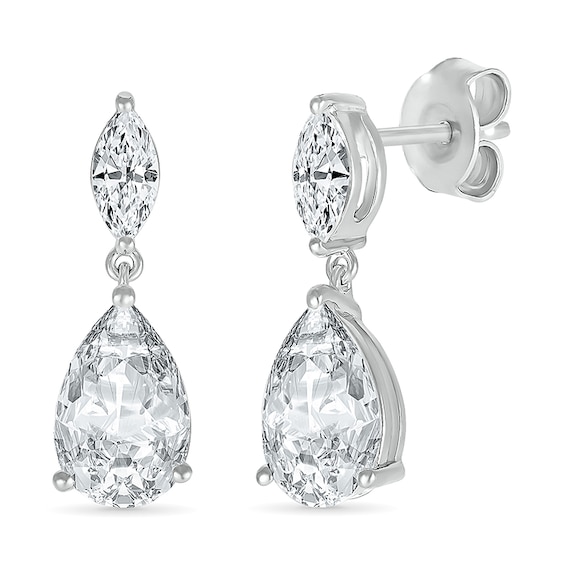 Pear-Shaped and Marquise White Lab-Created Sapphire Dangle Drop Earrings in Sterling Silver