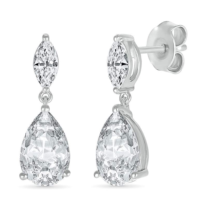 Main Image 1 of Pear-Shaped and Marquise White Lab-Created Sapphire Dangle Drop Earrings in Sterling Silver