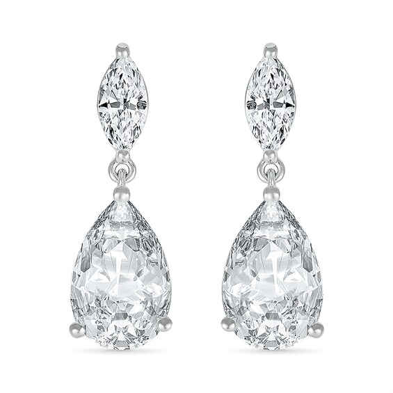 Pear-Shaped and Marquise White Lab-Created Sapphire Dangle Drop Earrings in Sterling Silver