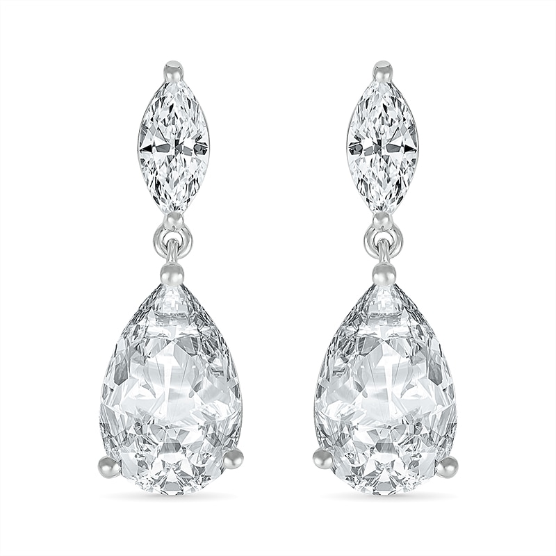 Main Image 2 of Pear-Shaped and Marquise White Lab-Created Sapphire Dangle Drop Earrings in Sterling Silver