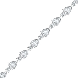 Pear-Shaped White Lab-Created Sapphire Alternating Station Bracelet in Sterling Silver - 7.25"