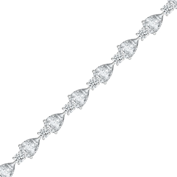 Pear-Shaped White Lab-Created Sapphire Alternating Station Bracelet in Sterling Silver - 7.25"
