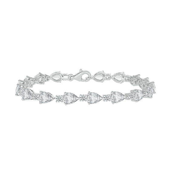 Pear-Shaped White Lab-Created Sapphire Alternating Station Bracelet in Sterling Silver - 7.25"