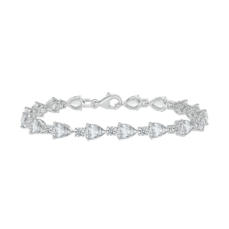 Main Image 2 of Pear-Shaped White Lab-Created Sapphire Alternating Station Bracelet in Sterling Silver - 7.25"