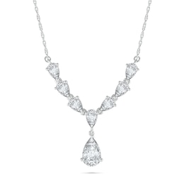 Pear-Shaped White Lab-Created Sapphire Dangle "Y" Necklace in Sterling Silver