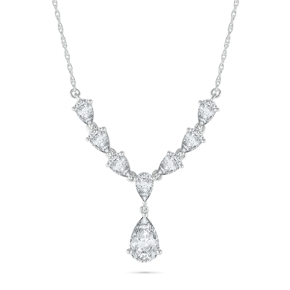 Pear-Shaped White Lab-Created Sapphire Dangle "Y" Necklace in Sterling Silver