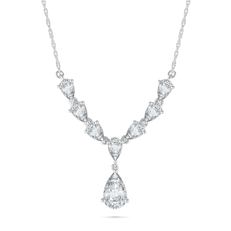 Main Image 1 of Pear-Shaped White Lab-Created Sapphire Dangle "Y" Necklace in Sterling Silver