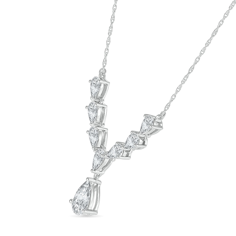Main Image 2 of Pear-Shaped White Lab-Created Sapphire Dangle "Y" Necklace in Sterling Silver