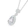 Thumbnail Image 2 of Pear-Shaped White Lab-Created Sapphire Sunburst Frame Drop Pendant in Sterling Silver