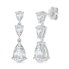 Thumbnail Image 1 of Pear-Shaped White Lab-Created Sapphire Three Stone Dangle Drop Earrings in Sterling Silver