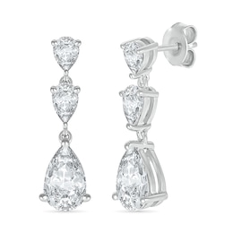 Pear-Shaped White Lab-Created Sapphire Three Stone Dangle Drop Earrings in Sterling Silver