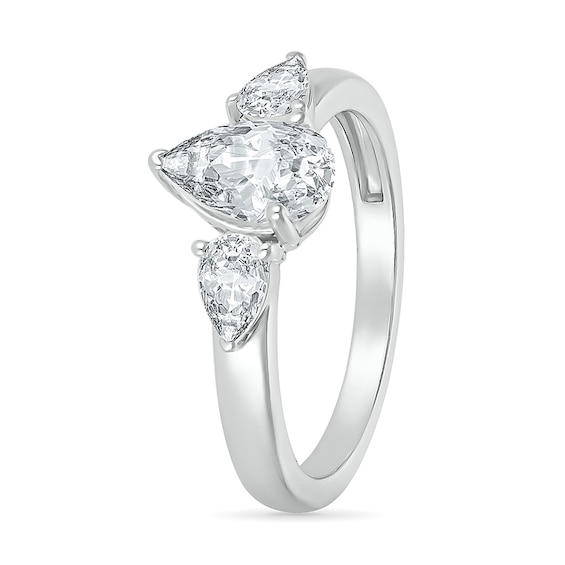 Pear-Shaped White Lab-Created Sapphire Three Stone Ring in Sterling Silver