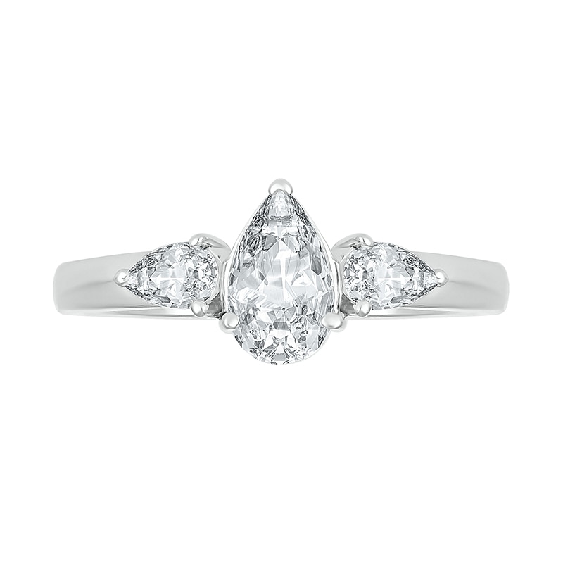 Main Image 3 of Pear-Shaped White Lab-Created Sapphire Three Stone Ring in Sterling Silver